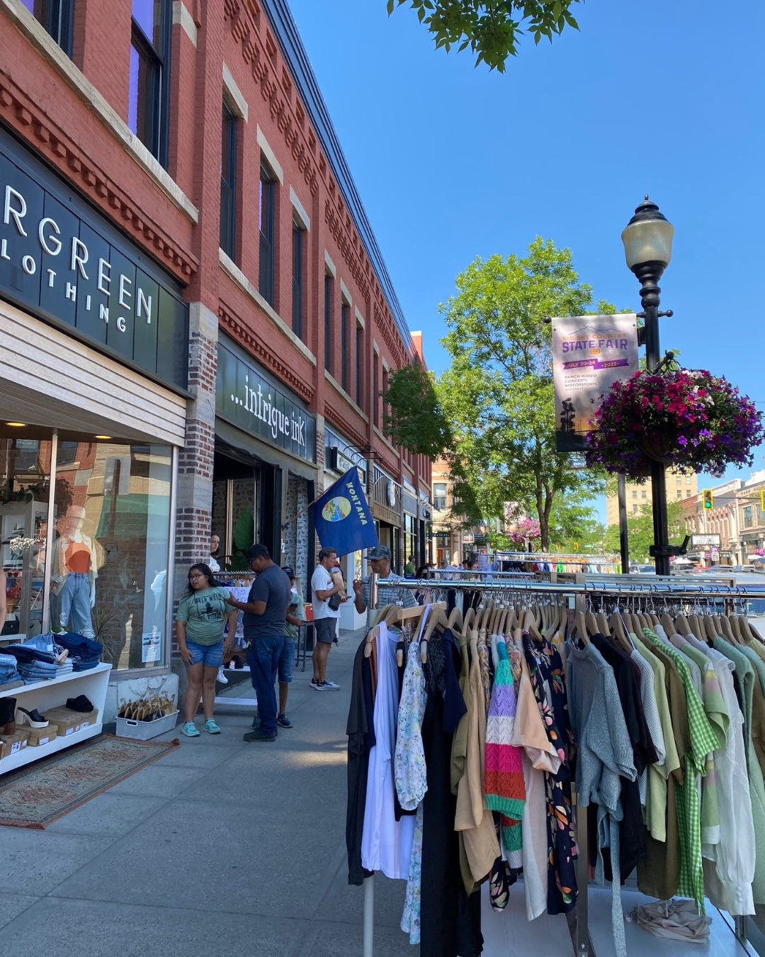 Street view of downtown Bozeman shops and stores