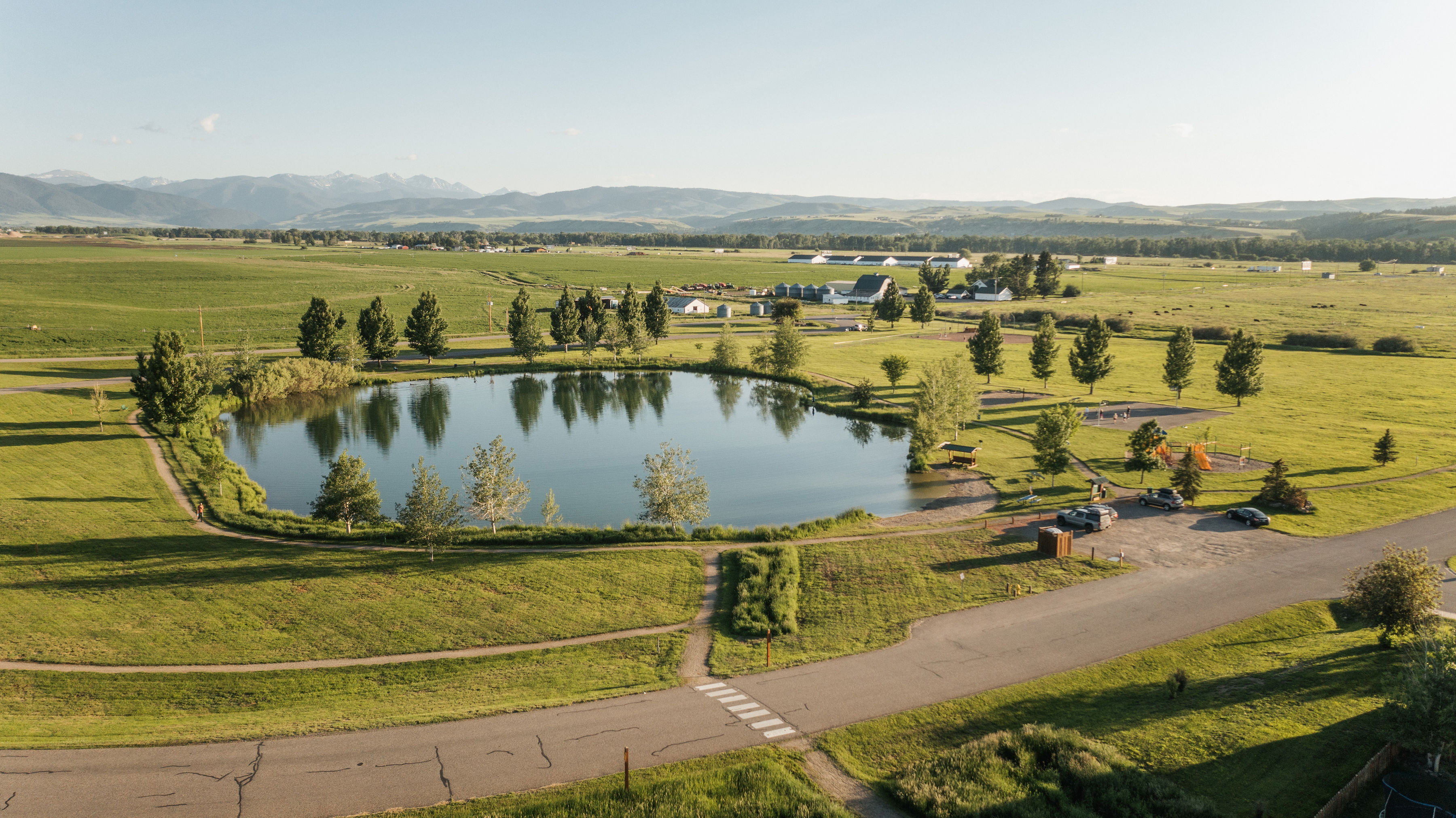 Aerial view of Bozeman neighborhood during summertime