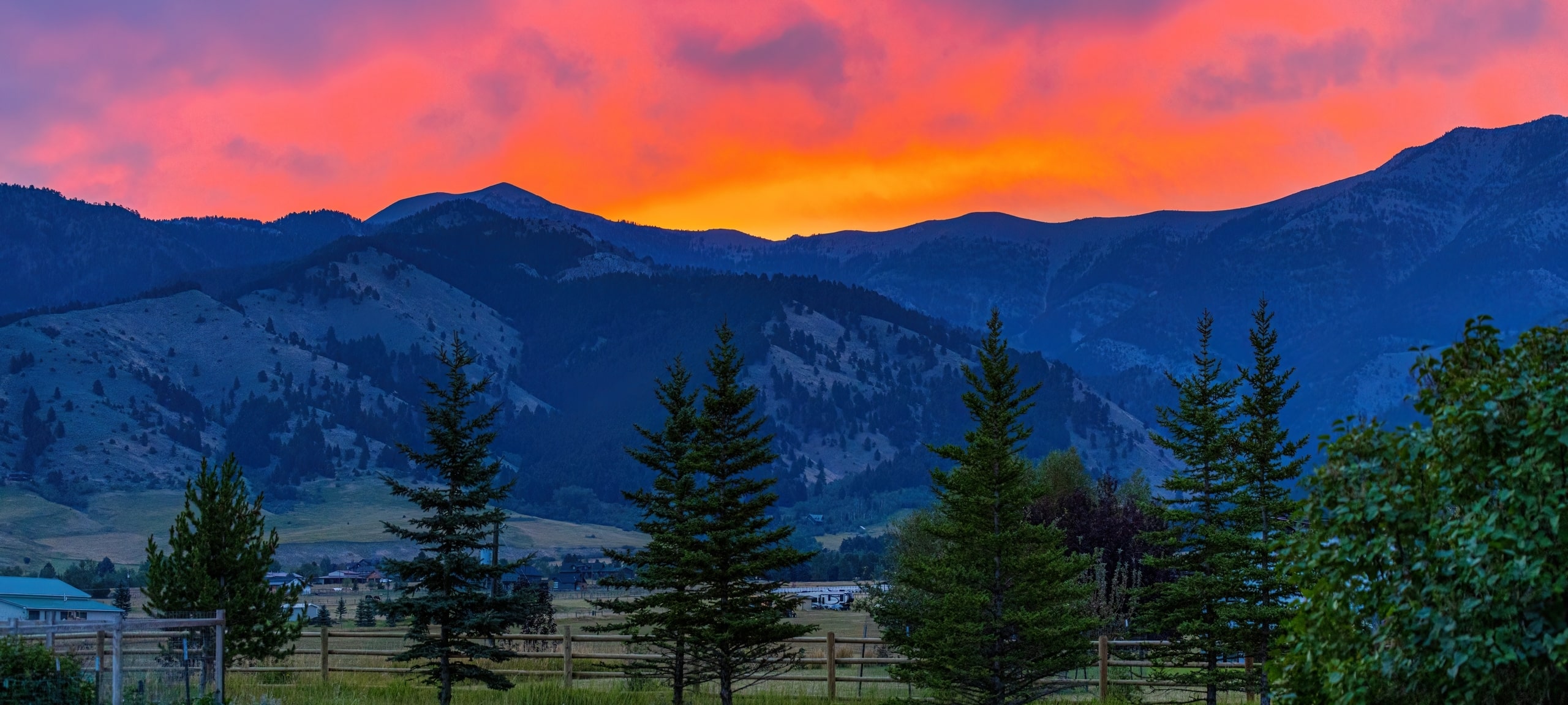 Sunset over Bridger Mountain range, summertime