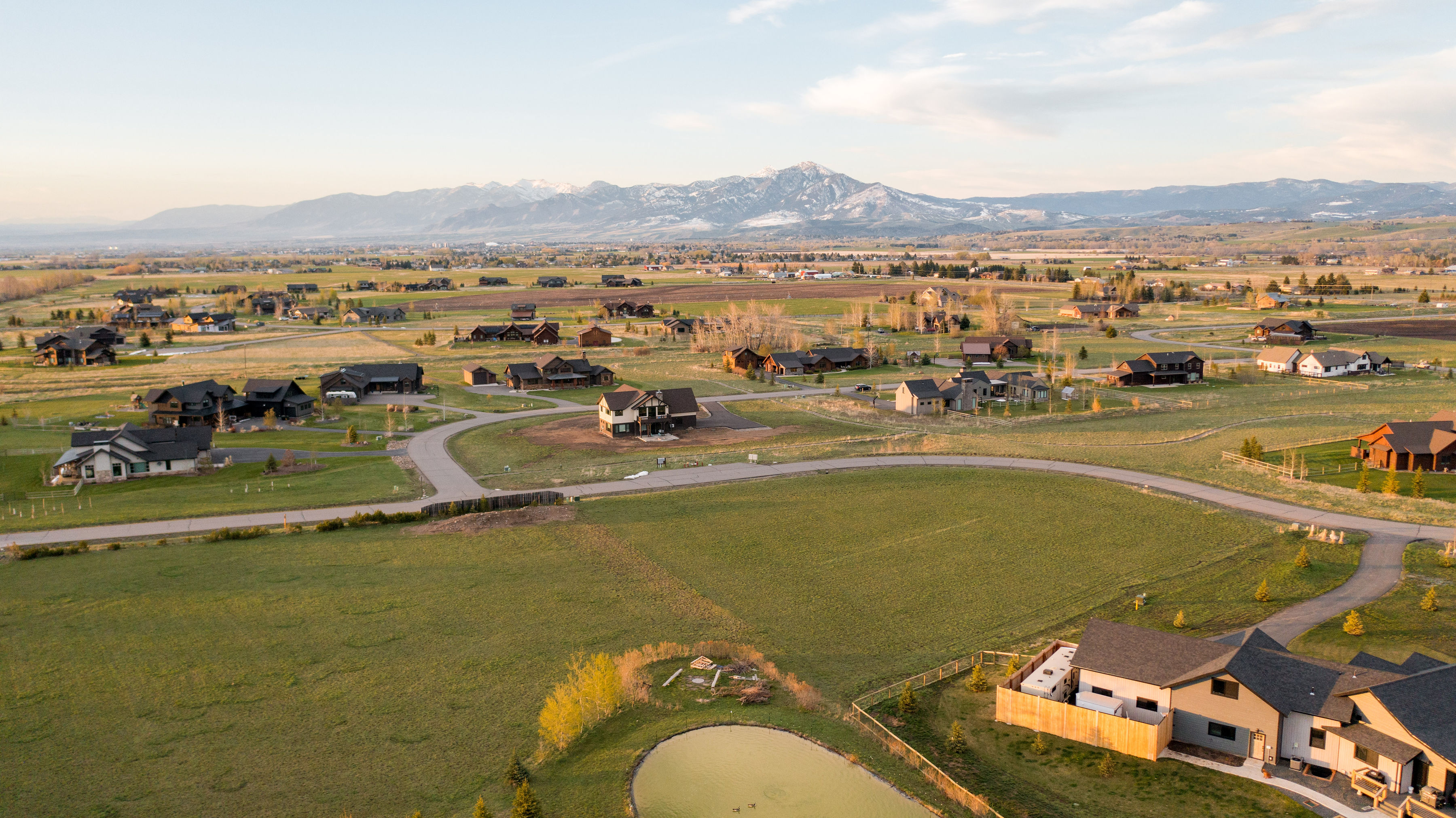 Aerial view of a subdivision in Bozeman